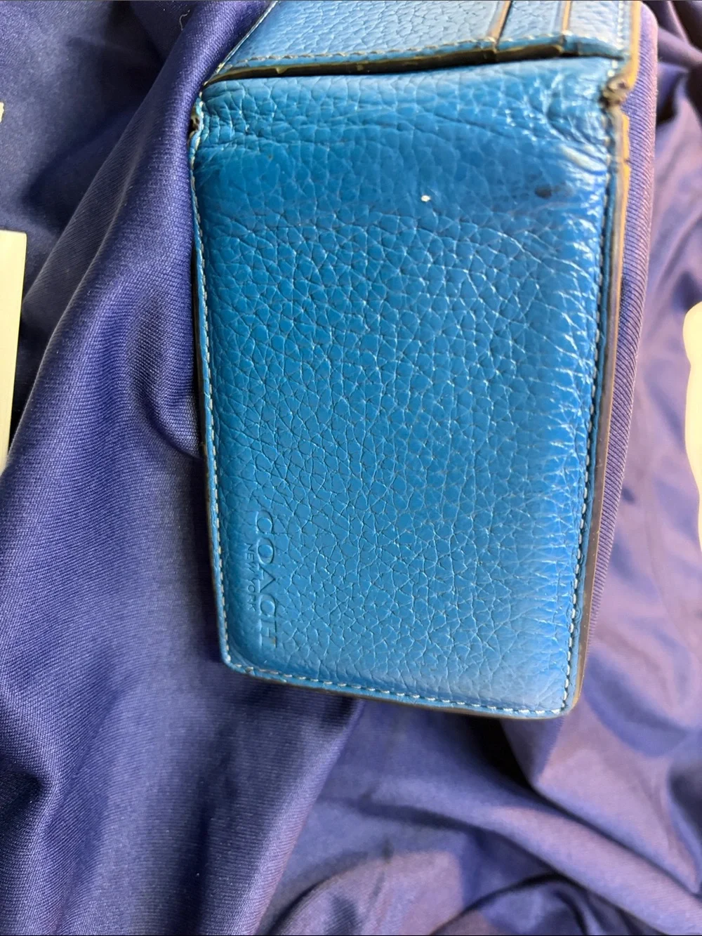 Coach Bright Blue Pebbled Leather ID & Card Holder